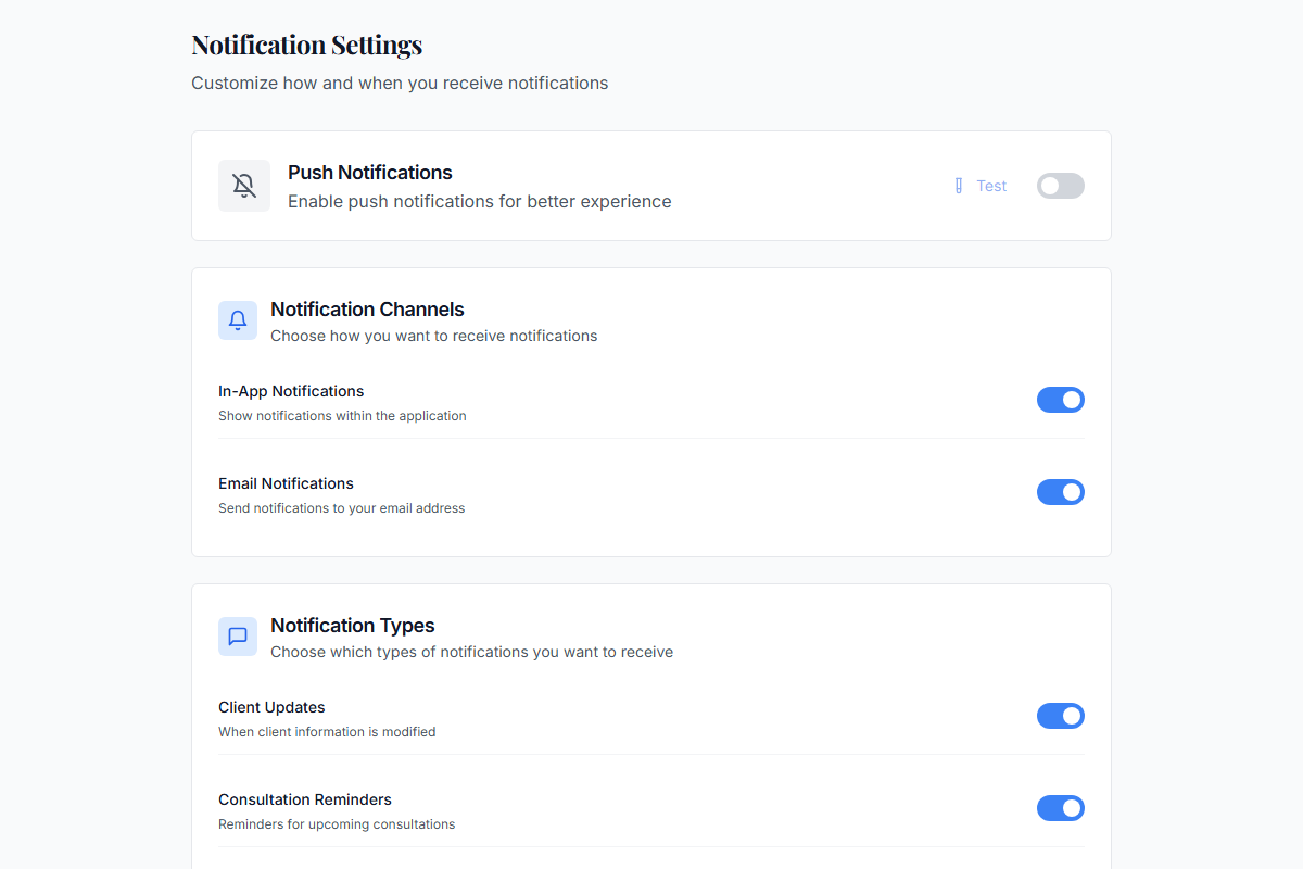 Push notification settings and real-time alerts
